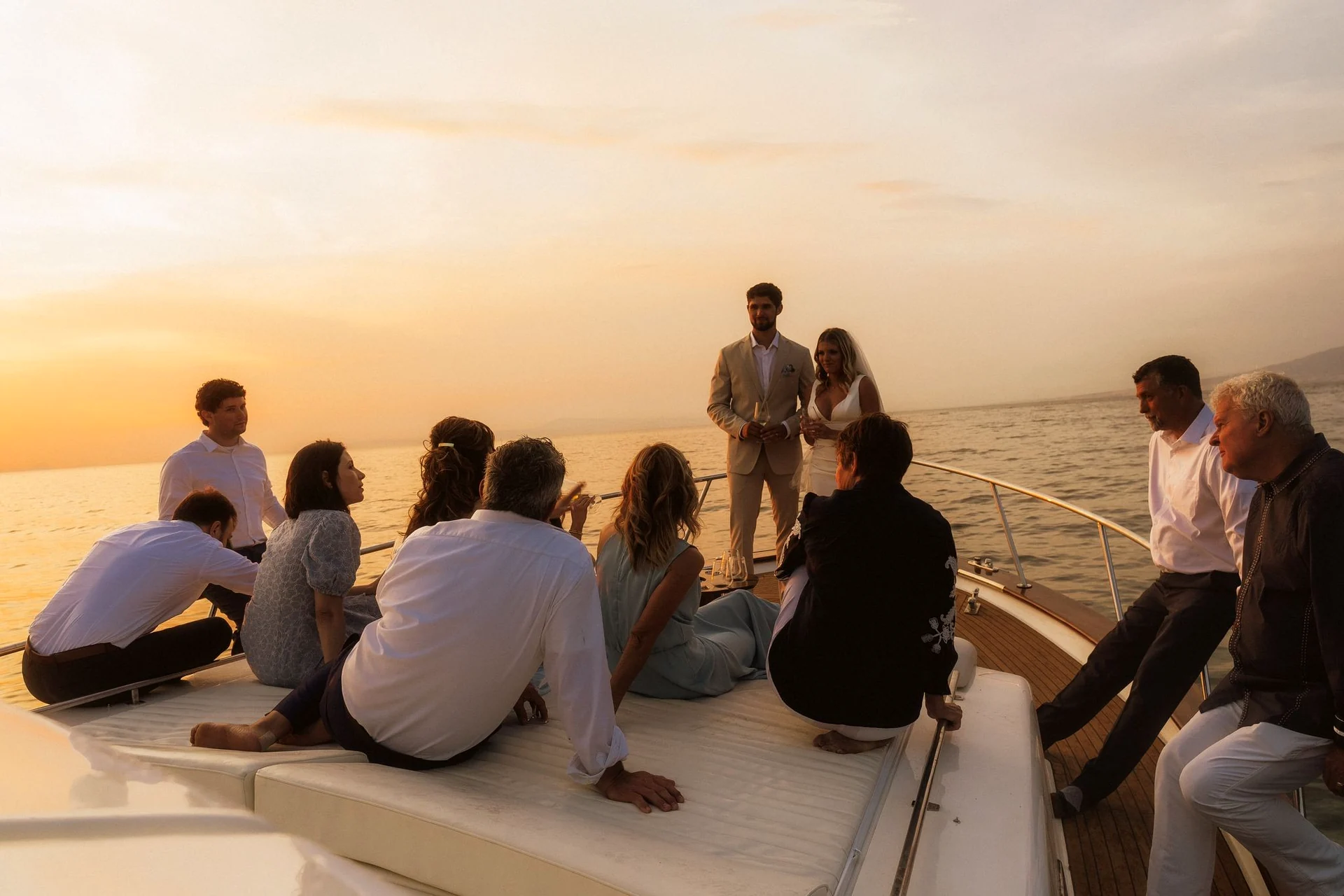 Late afternoon light on the Sorrentine coast from a yacht deck